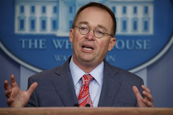 FILE - In this Oct. 17, 2019 file photo, acting White House chief of staff Mick Mulvaney speaks in the White House briefing room in Washington. (AP Photo/Evan Vucci, File)
Mick Mulvaney