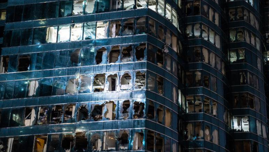 Zerstörtes Gebäude in Hongkong durch Taifun Mangkhut