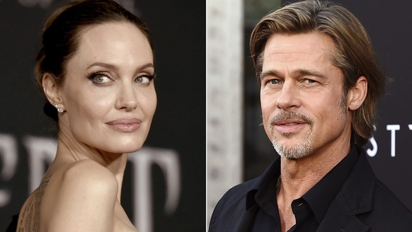 This combination photo shows Angelina Jolie at a premiere in Los Angeles on Sept. 30, 2019, left, and Brad Pitt at a special screening on Sept. 18, 2019. A new court filing from Angelina Jolie alleges ...