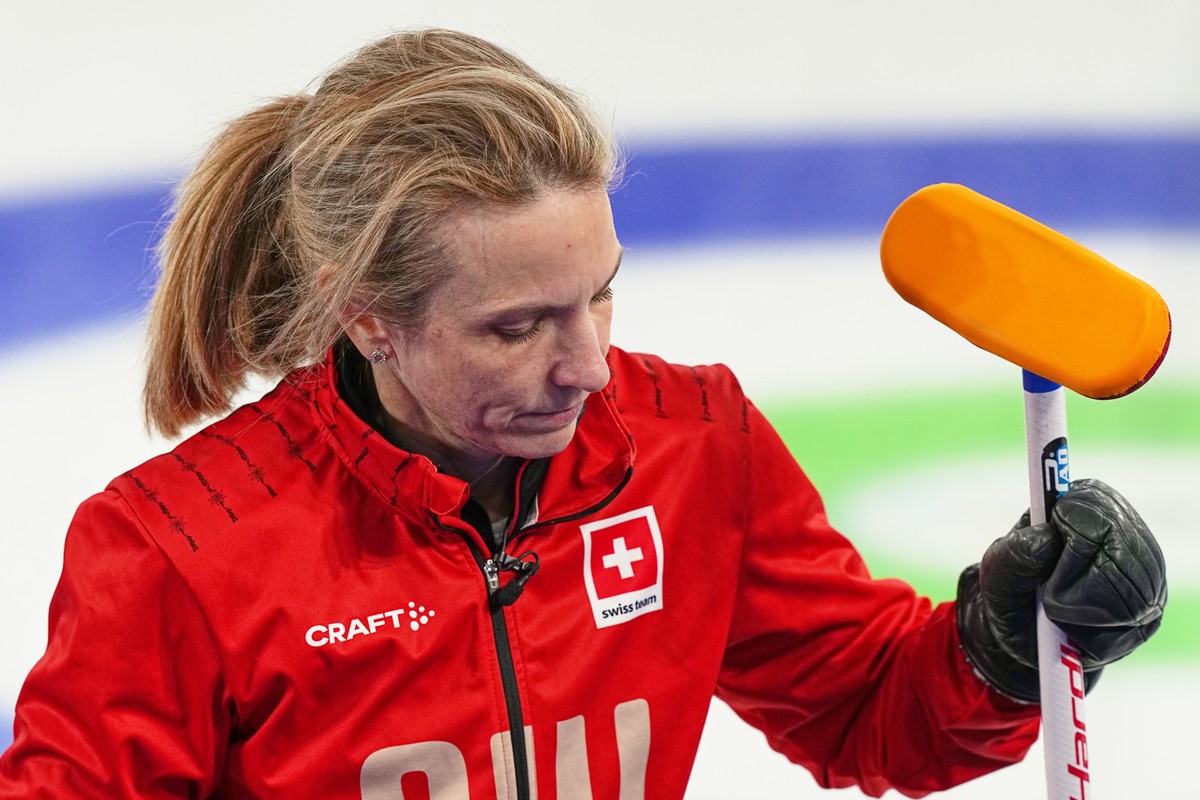 Switzerland's Silvana Tirinzoni reacts after a women's curling gold medal match between Switzerland and Sweden, at the 2026 Winter Olympics, in Cortina d'Ampezzo, Italy, Sunday, Feb. 22 ...