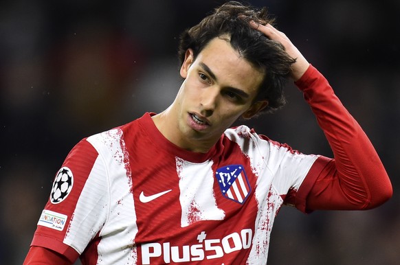 epa09872623 Joao Felix of Atletico Madrid reacts during the UEFA Champions League quarter final, first leg soccer match between Manchester City and Atletico Madrid in Manchester, Britain, 05 April 202 ...