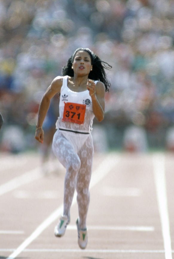 INDIANAPOLIS, IN - CIRCA 1988: Florence Griffith Joyner #371 competes at the 1988 Olympics Trials circa 1988 at IU Michael A. Carroll Track and Soccer Stadium in Indianapolis, Indiana. (Photo by Focus ...