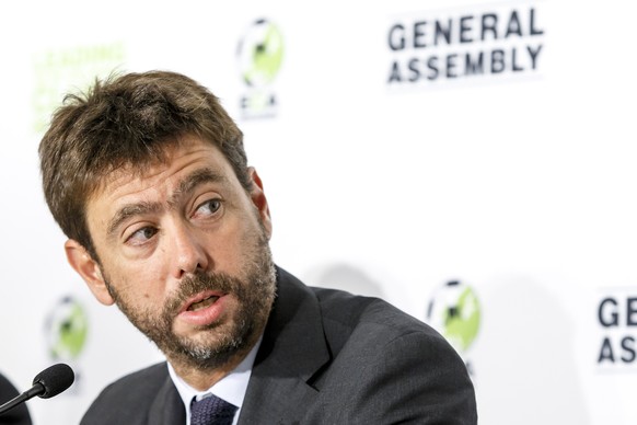 The new chairman of the European Club Association, ECA, Italy&#039;s Andrea Agnelli speaks to the media, during a press conference after the plenary general assembly of the European Club Association,  ...