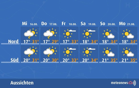 Wetteraussichten, 16.08. bis 21.08. 2023