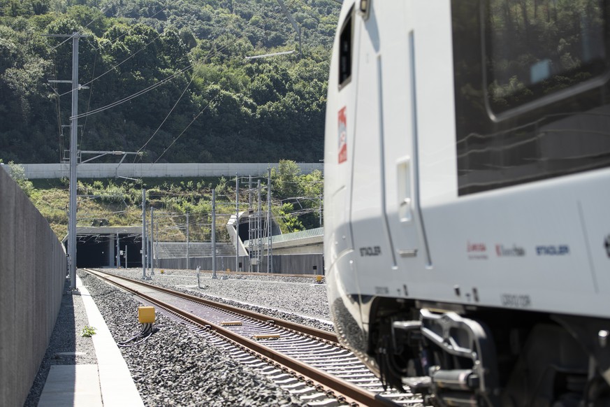 The tunnel portal, photograph on the opening Day of the Ceneri Base Tunnel, on Friday, 4 September 2020, in Camorino, Switzerland. The Ceneri Base Tunnel will be officially opened on 4 September 2020  ...