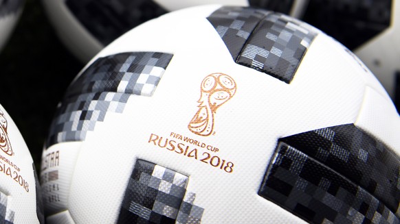 epa06781008 The Adidas Telstar ball, official match ball of the FIFA World Cup 2018, on display before a training session of Switzerland at La Ceramica stadium in Villarreal, Spain, 02 June 2018. The  ...