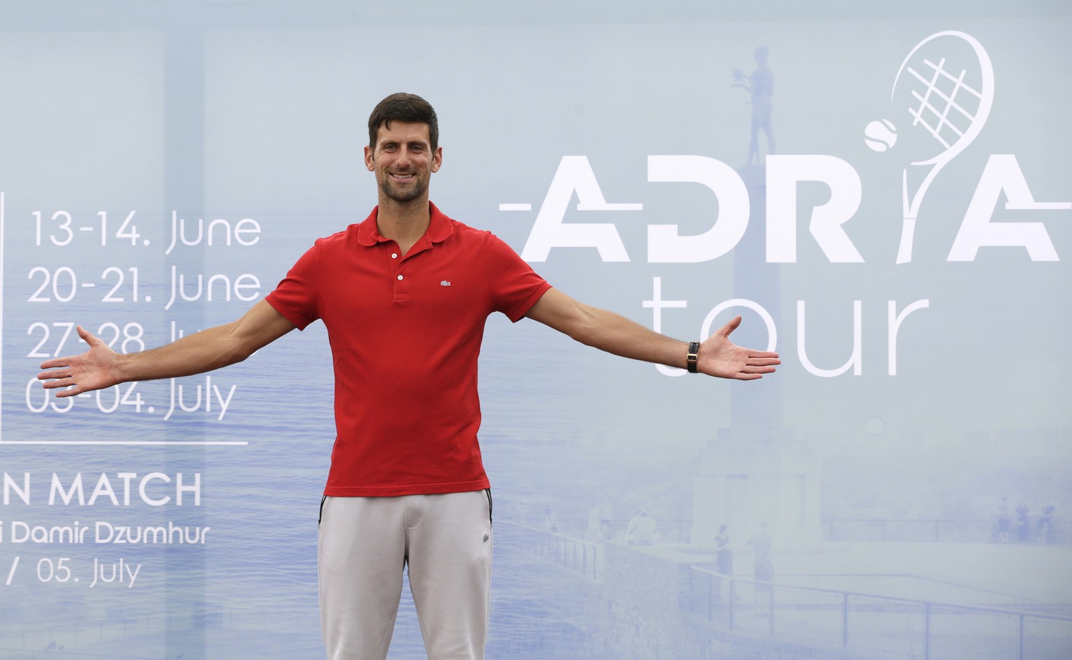 epa08503728 (FILE) - Serbian tennis player Novak Djokovic poses for photographers during a press conference on the upcoming Adria Tour tennis tournament in Belgrade, Serbia, 25 May 2020 (re-issued 23  ...