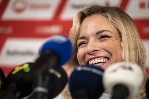 Lara Gut-Behrami am Medientreffen von Swiss Ski vor der Weltcup-Saison 2025/2026 in THE HALL, am Mittwoch, 1. Oktober 2025 in Duebendorf. (KEYSTONE/Andreas Becker)