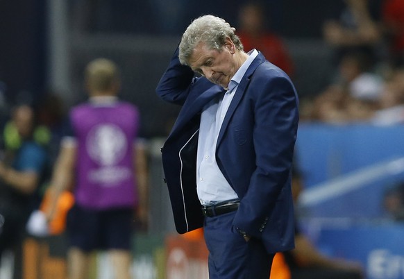 England coach Roy Hodgson stands on the sidelines during the Euro 2016 round of 16 soccer match between England and Iceland, at the Allianz Riviera stadium in Nice, France, Monday, June 27, 2016. (AP  ...