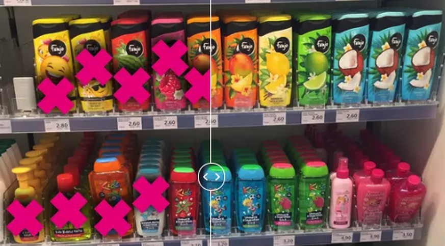 So sehen die Regale aus, wenn man Produkte mit Mikroplastik entfernt