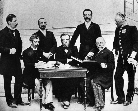 Seven of a total of 16 founding members of the International Olympic Committee (IOC), pictured in 1896. From left to right: Dr. Willibald Karl August Gebhardt (Germany), Pierre de Coubertin (France),  ...