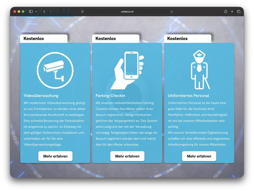 Website der Unisecur GmbH, Screenshot: 25. Mai 2026
