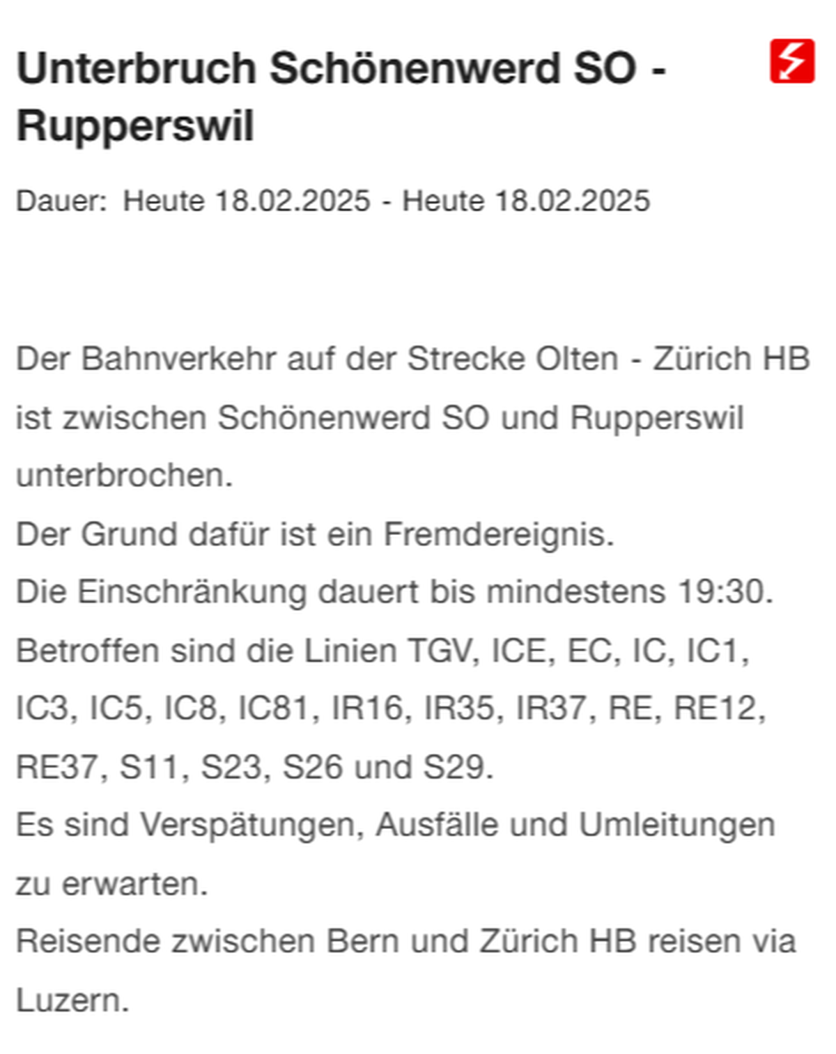 Diese Linien sind betroffen.