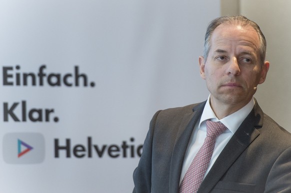 CEO Philipp Gmuer spricht an der Bilanzmedienkonferenz der Helvetia Versicherungen, am Montag, 5. Maerz 2018, in Zuerich. (KEYSTONE/Melanie Duchene)