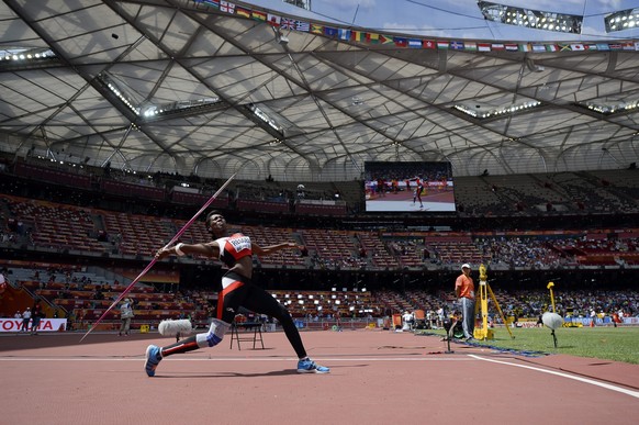 epa04893941 Switzerland&#039;s Valerie Reggel competes during the Javelin Throw of the women&#039;s Heptathlon event at the Beijing 2015 IAAF World Championships at the National Stadium, also known as ...