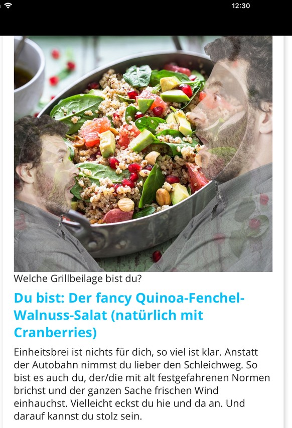 Nicht jeder kann ein Quinoa-Salat sein! Welche Grillbeilage bist du?
...und ich bin doch ein Quinoa Salat ðð