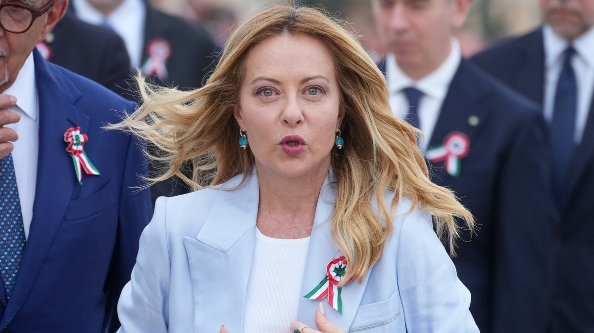 FILE - Italian Premier Giorgia Meloni arrives to attend the parade on the occasion of the 80th anniversary of the proclamation of the Italian Republic, in Rome, Tuesday, June 2, 2026. (AP Photo/Andrew ...