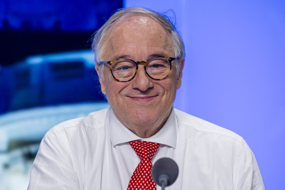 Swiss lawyer Charles Poncet attends a panel on the US Presidential results, on the set of the Leman Bleu television, in Geneva, Switzerland, Wednesday, November 6, 2024. (KEYSTONE/Salvatore Di Nolfi)