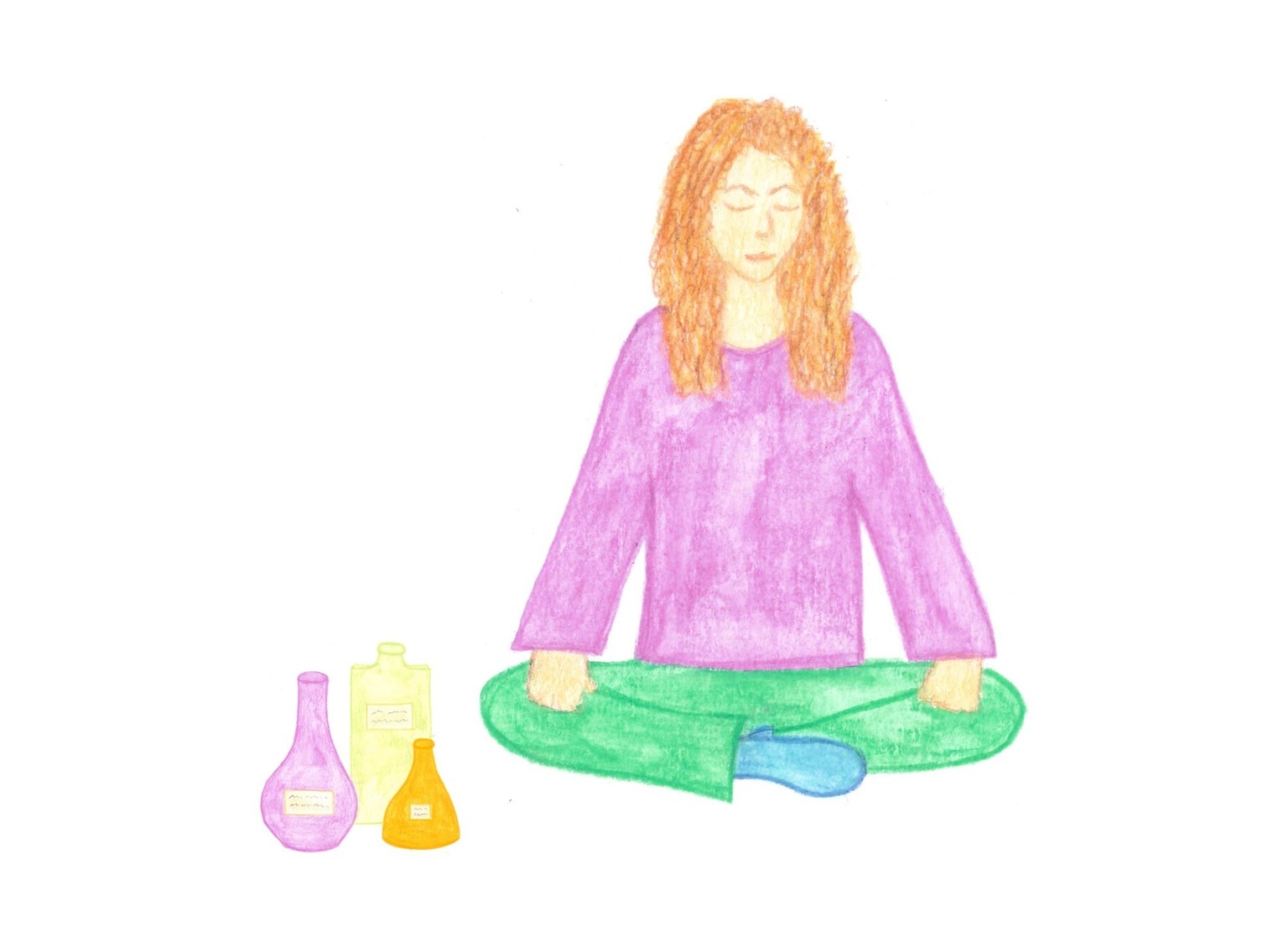 Melanie zeichnet sich selbst beim Meditieren. Das hilft ihr, ihre Gedanken zu beruhigen und umzulenken, besonders in Kombination mit ätherischen Ölen.