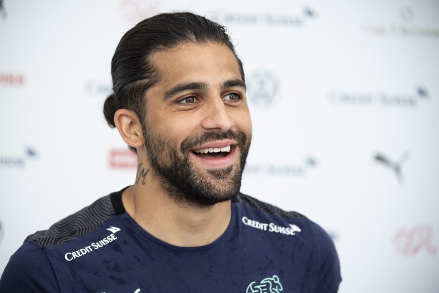 epa09300475 Switzerland&#039;s defender Ricardo Rodriguez speaks to journalists after a for the Euro 2020 soccer tournament at the Tre Fontane sports centre, in Rome, Italy, 25 June 2021. Switzerland  ...