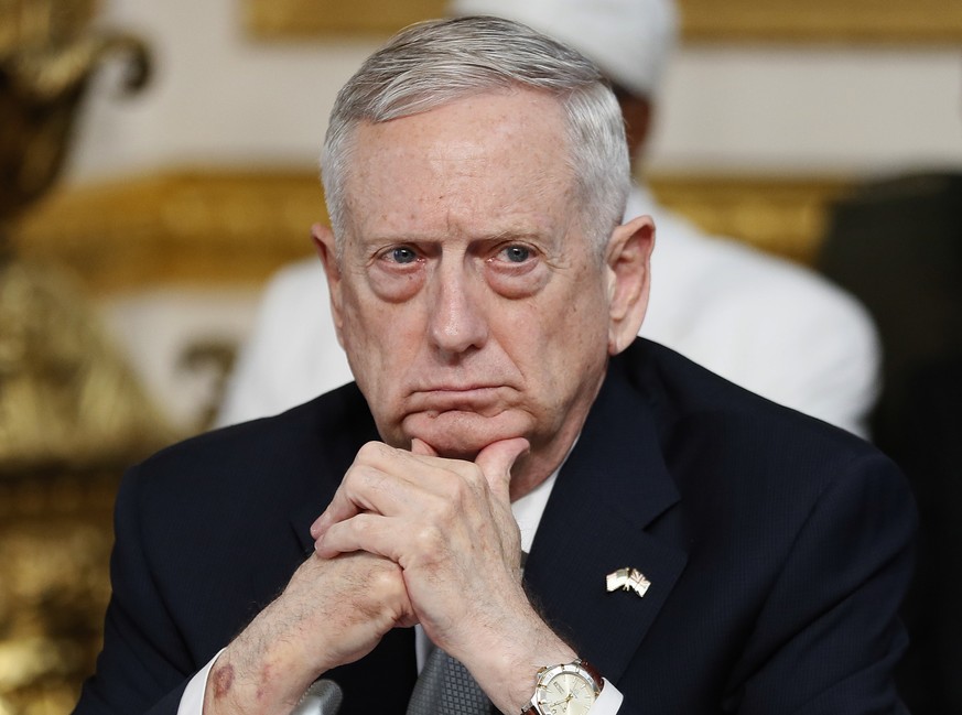 FILE - In this Thursday, May 11, 2017, file photo, U.S. Secretary of Defense James Mattis listens during a National Security session at the 2017 Somalia Conference in London. Mattis suggests the Trump ...