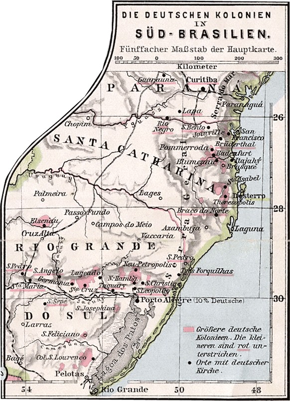 Eine Karte deutscher Siedlungen in Brasilien von 1905.