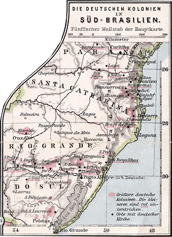 Eine Karte deutscher Siedlungen in Brasilien von 1905.