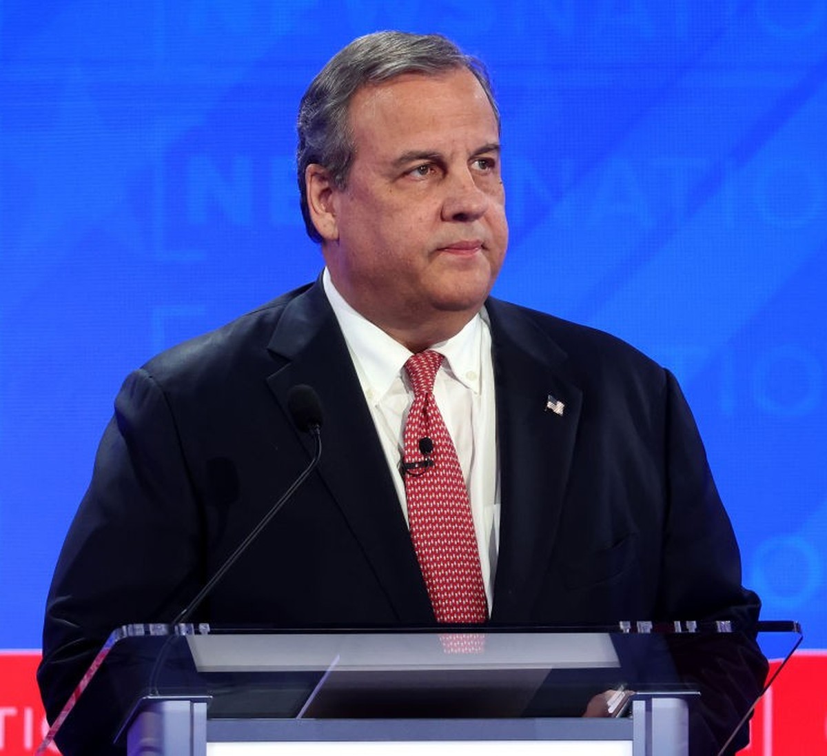 TUSCALOOSA, ALABAMA - DECEMBER 06: Republican presidential candidate former New Jersey Gov. Chris Christie takes the stage for the NewsNation Republican Presidential Primary Debate at the University o ...