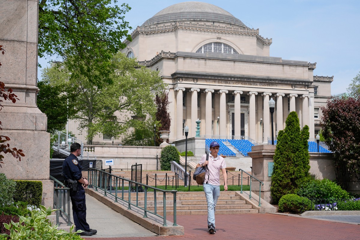 FILE - A New York City police officer keeps watch on the campus of Columbia University in New York, May 6, 2024. (AP Photo/Seth Wenig, File)
Education-Trump-Columbia