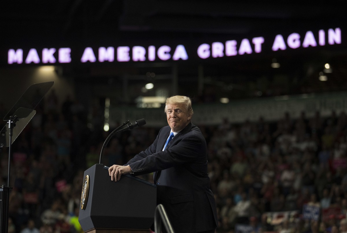 FILE - In this Tuesday, July 25, 2017 file photo President Donald Trump pauses as he speaks during a rally, Tuesday, July 25, 2017, at the Covelli Centre in Youngstown, Ohio. As Democrats bring their  ...