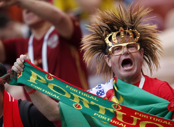 Fabn of Portugal shouts prior the group B match between Portugal and Morocco at the 2018 soccer World Cup in the Luzhniki Stadium in Moscow, Russia, Wednesday, June 20, 2018. (AP Photo/Francisco Seco)