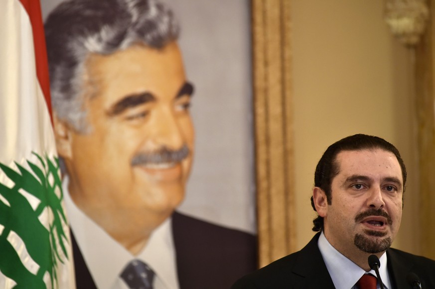 epa05175578 Former Lebanese premier and Future Movement leader MP Saad Hariri speaks during a press conference at his home in central Beirut, Lebanon, 22 February 2016. Reports state Saad Hariri urged ...