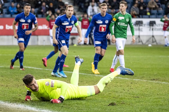 Luzerns Torhueter Marius Mueller im Fussball Meisterschaftsspiel der Super League zwischen dem FC Luzern und dem FC St. Gallen, in der Swisspor Arena in Luzern, am Sonntag, 16. Februar 2020. (KEYSTONE ...