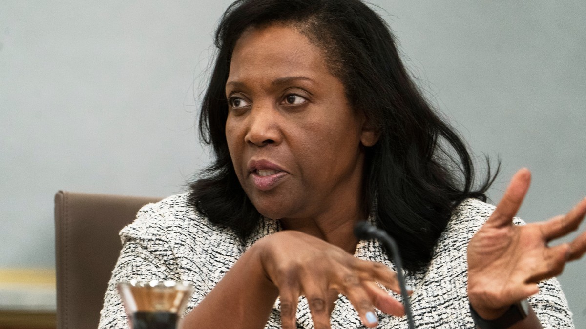 FILE - Board of Governors of the Federal Reserve member Lisa Cook, speaks during a conversations with leaders from organizations that include nonprofits, small businesses, manufacturing, supply chain  ...