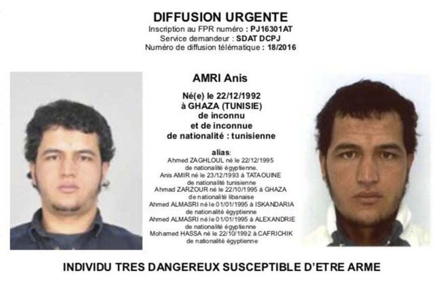 The photo which was sent to European police authorities and obtained by AP on Wednesday, Dec. 21, 2016 shows Tunisian national Anis Amri who is wanted by German police for an alleged involvement in th ...