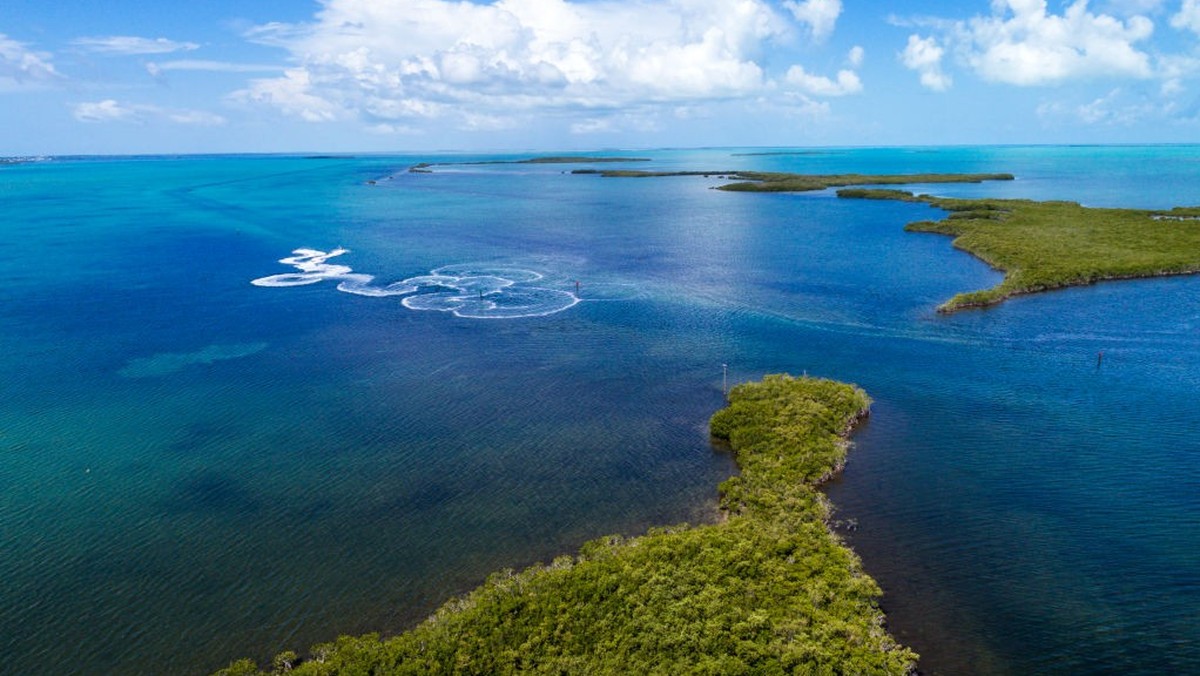 Florida, Upper Key Largo, Aerial of Baker Cut, Everglades National Park. (Photo by: Jeffrey Greenberg/Universal Images Group via Getty Images)