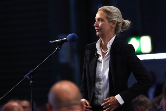 epa13085467 Alternative for Germany (AfD) party and faction co-chairwoman Alice Weidel attends the AfD federal party congress in Erfurt, Germany, 04 July 2026. Thousands of counter-protesters are expe ...