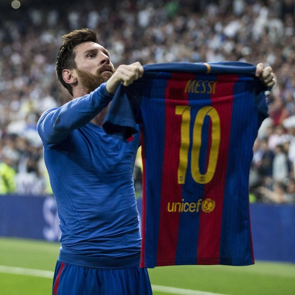 IMAGO / Alterphotos

Leo Messi of FC Barcelona Barca celebrates after scoring a goal during the match of La Liga between Real Madrid and Futbol Club Barcelona at Santiago Bernabeu Stadium in Madrid, S ...