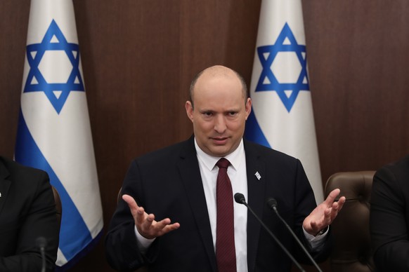 FILE - Israeli Prime Minister Naftali Bennett attends a cabinet meeting at the Prime Minister&#039;s office in Jerusalem, Sunday, June 19, 2022. Bennett