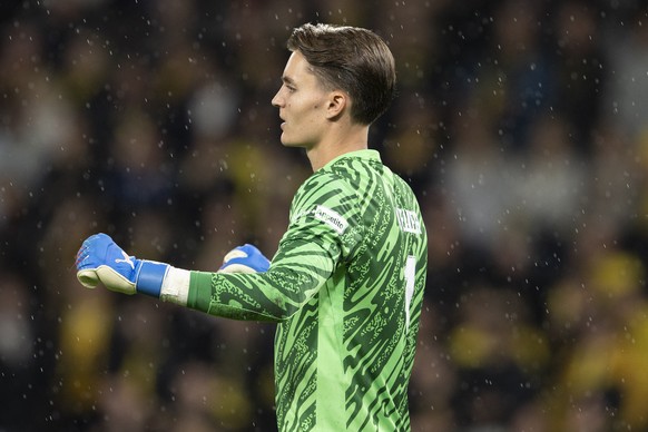 YB&#039;s goalkeeper Marvin Keller reacts during the UEFA Europa League playoff 2nd leg match between BSC Young Boys of Switzerland and Slovan Bratislava of Slovakia, at the Wankdorf stadium in Bern,  ...