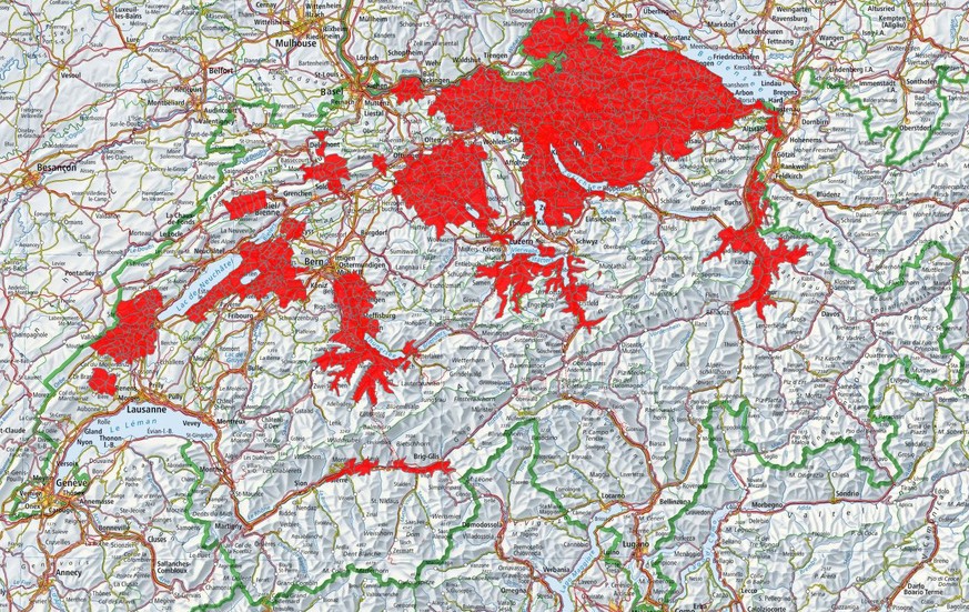 Das Bundesamt für Gesundheit (BAG) empfiehlt für die rot gefärbten Gebiete die FSME-Impfung.