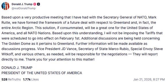 Trump Truth Social Grönland Deal