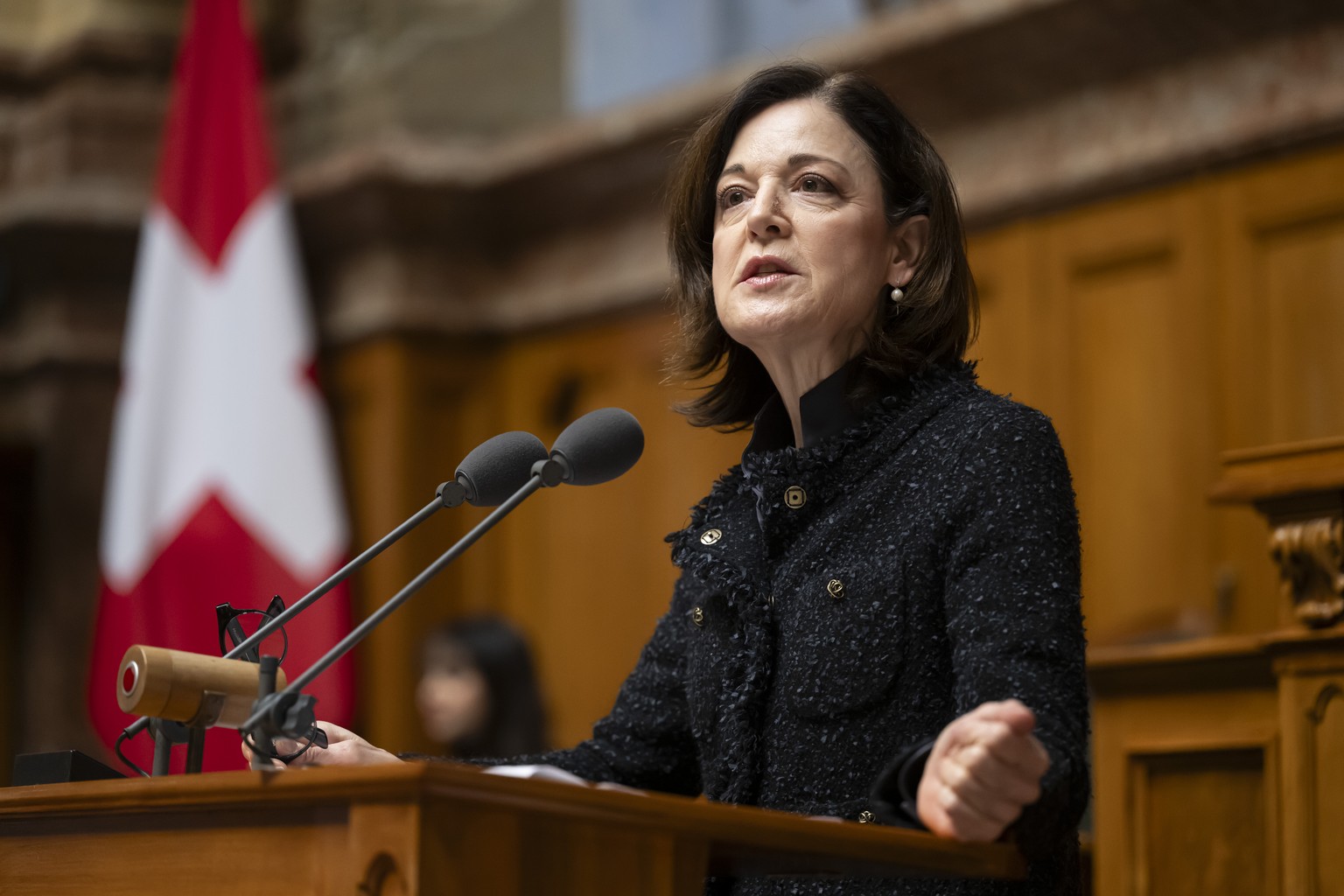 Nationalraetin Regine Sauter, FDP-ZH, spricht waehrend der Debatte ueber die Volksinitiative &quot;Fuer eine Einschraenkung von Feuerwerk&quot;, waehrend der Wintersession der Eidgenoessischen Raete,  ...