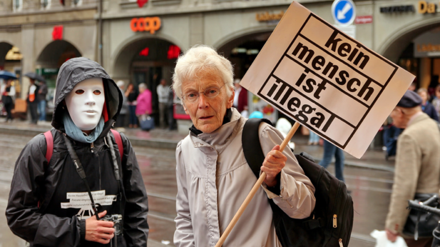 Lanz anlässlich einer Demonstration für Sans-Papiers.