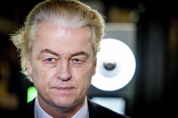 epa11332518 Party for Freedom (PVV) leader Geert Wilders arrives for talks on government formation, in the Hague, the Netherlands, 11 May 2024. Dutch party leaders of PVV, VVD, NSC and BBB continue ta ...