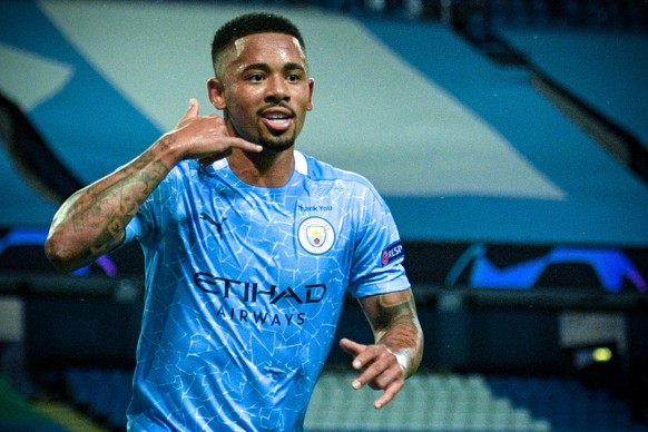 epa08590623 Manchester City&#039;s Gabriel Jesus celebrates after scoring the 2-1 lead during the UEFA Champions League Round of 16 second leg soccer match between Manchester City and Real Madrid in M ...