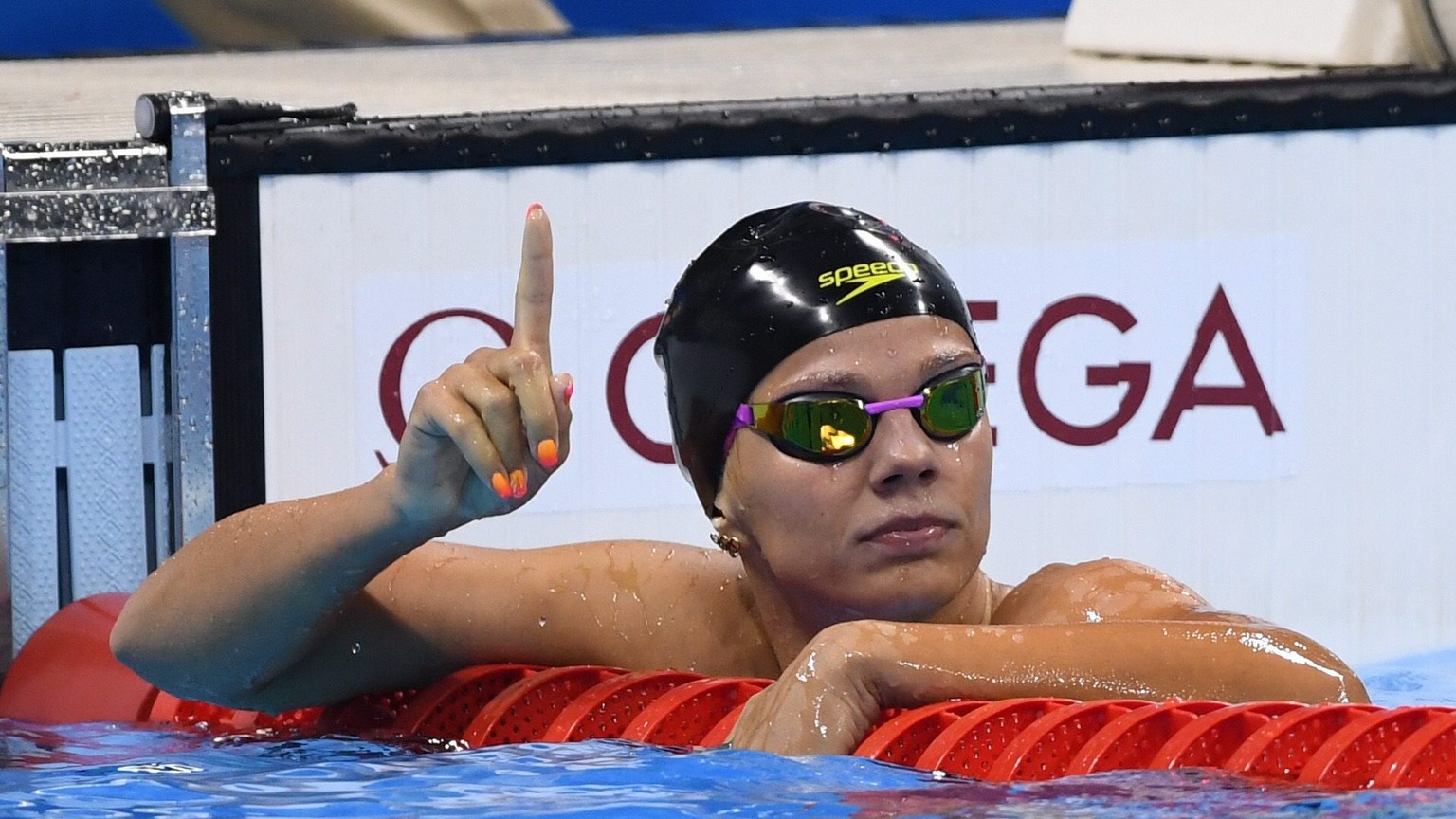 epa05464027 Yulia Efimova of Russia is seen after competing in the women&#039;s 100m Breaststroke semifinal 1 race of the Rio 2016 Olympic Games Swimming events at Olympic Aquatics Stadium at the Olym ...