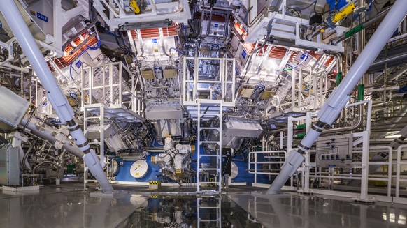 FILE - This undated image provided by the National Ignition Facility at the Lawrence Livermore National Laboratory shows the NIF Target Bay in Livermore, Calif. The system uses 192 laser beams converg ...