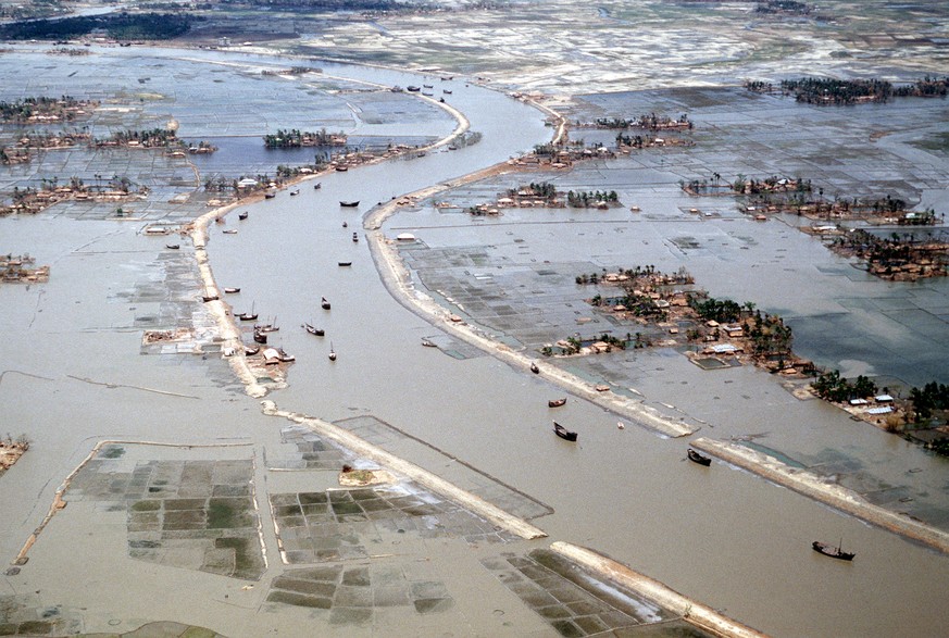 An aerial view of flooding in the aftermath of a cyclone which devastated Bangladesh on April 30th.