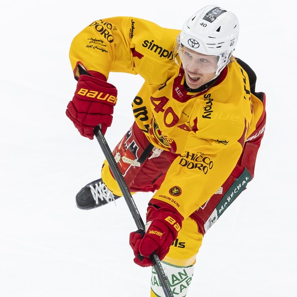 Flavio Schmutz (SCL), lors du cinquieme match des Play-off des quarts de finale du championnat suisse de hockey sur glace de National League, entre Lausanne HC et SCL Tigers le vendredi 21 mars 2025 a ...